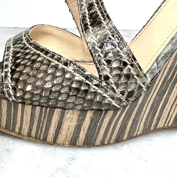 Prada Snakeskin Striped Wooden Heel Wedge Sandal - Picture 12 of 15